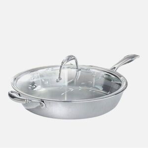 Stainless Steel Silver Sauté Pan with Glass Lid